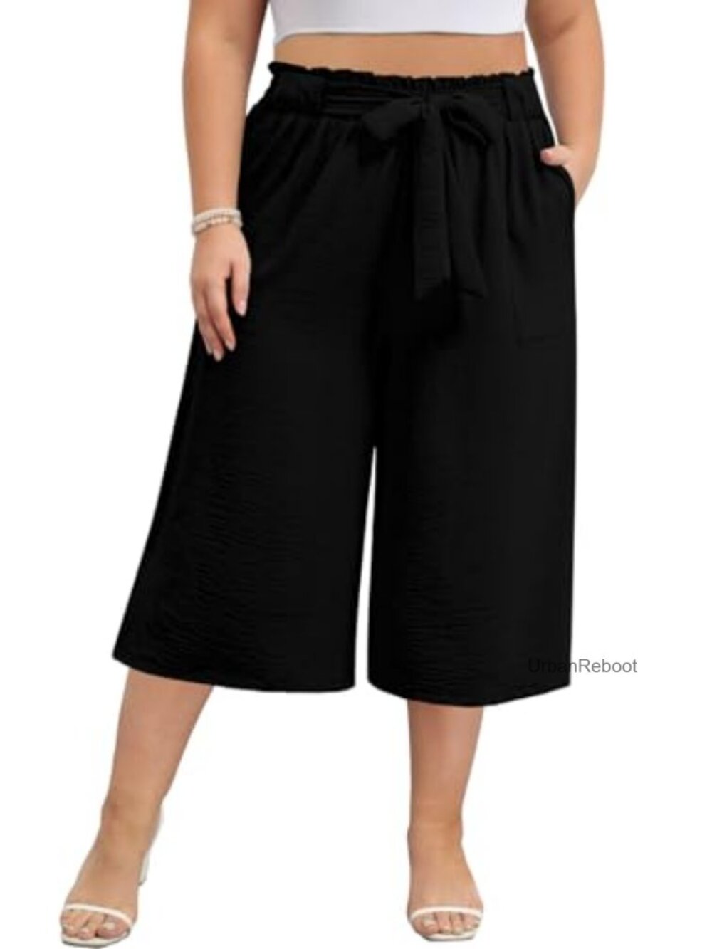 Plus Size High Waisted Wide Leg Capri Pants with Pockets Summer Palazzo